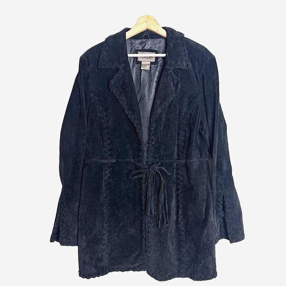 Vtg BRANDON THOMAS Leather Western Style Long Sleeve Lined fringe Jacket rodeo L - Picture 1 of 11